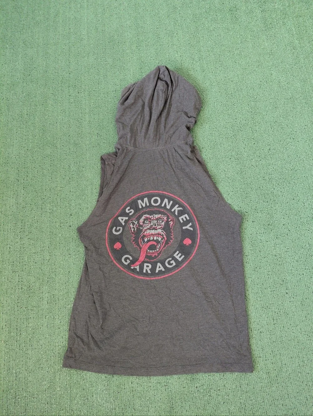 Gas Monkey Garage Sleeveless Hoodie Logo Cars Mechanic Dark Gray Top Sz Large